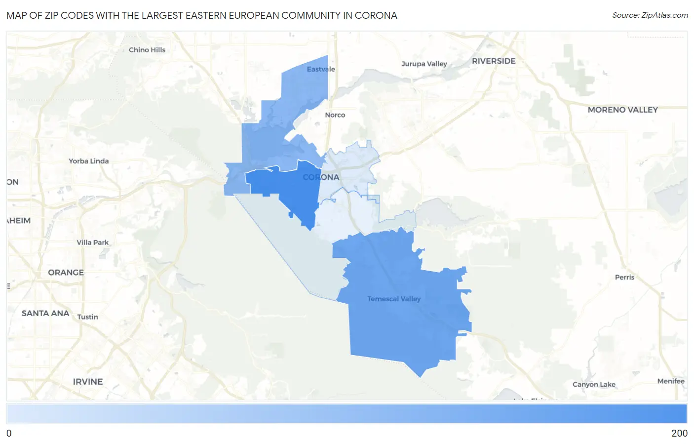 Zip Codes with the Largest Eastern European Community in Corona Map