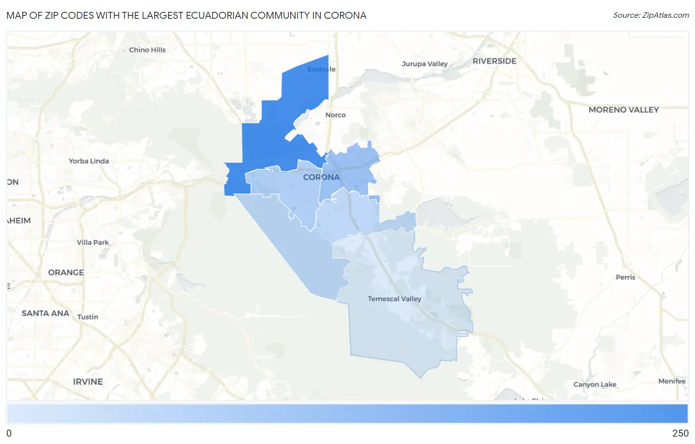 Zip Codes with the Largest Ecuadorian Community in Corona Map