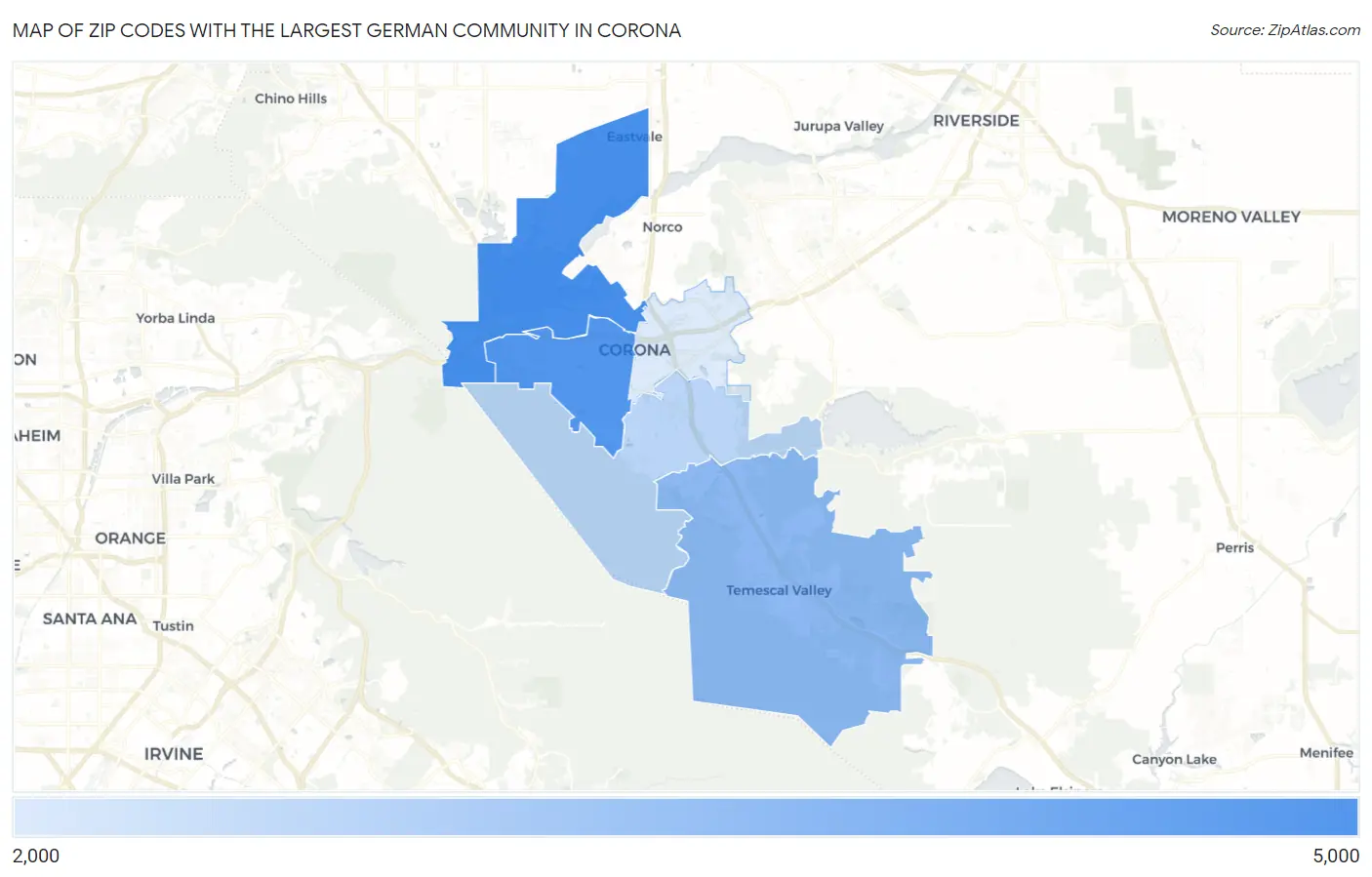 Zip Codes with the Largest German Community in Corona Map