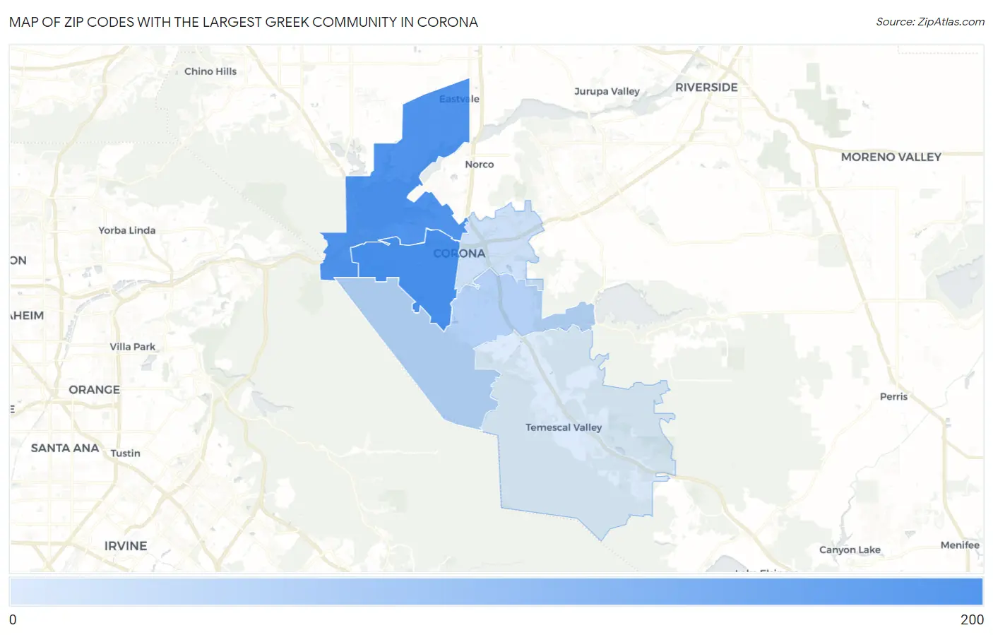 Zip Codes with the Largest Greek Community in Corona Map