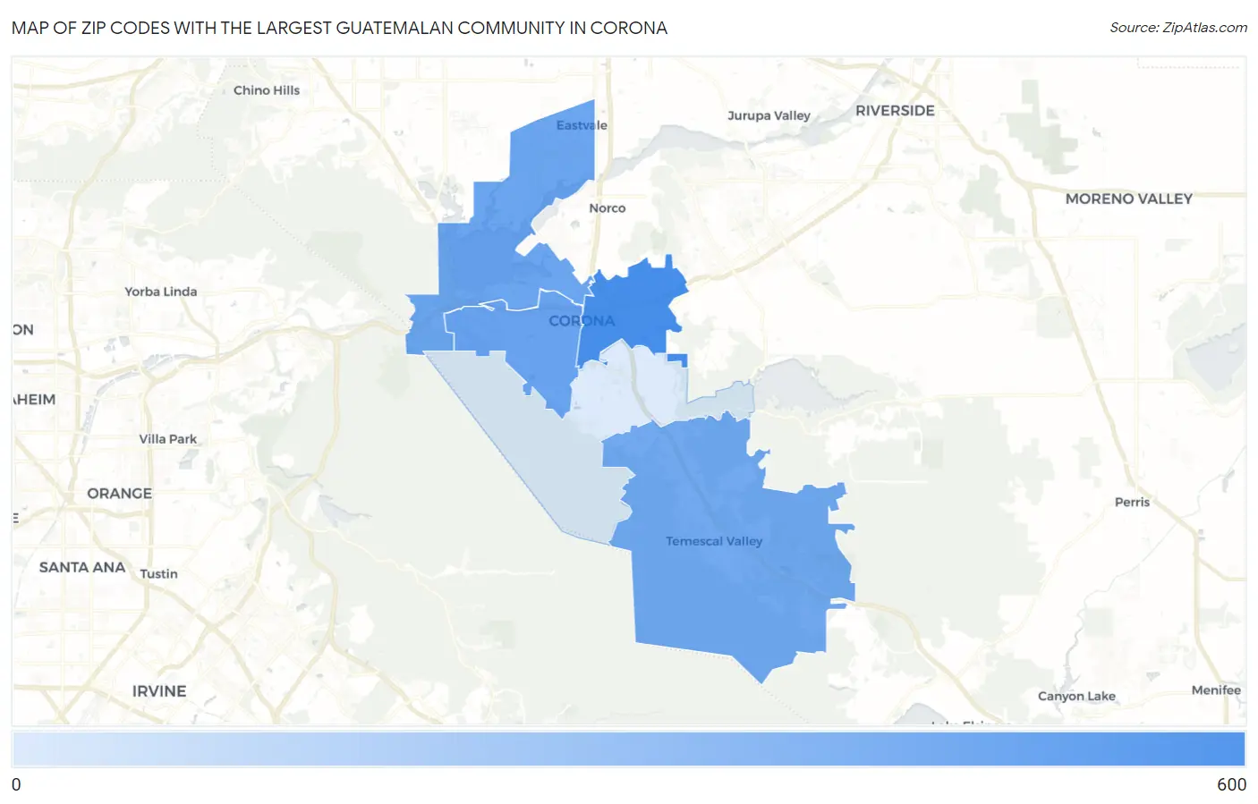Zip Codes with the Largest Guatemalan Community in Corona Map