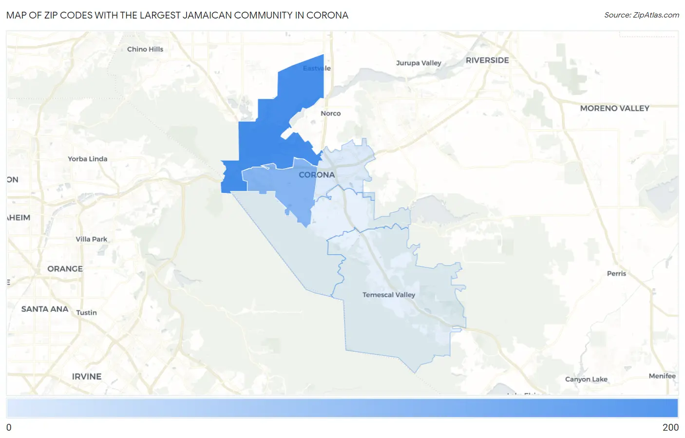 Zip Codes with the Largest Jamaican Community in Corona Map