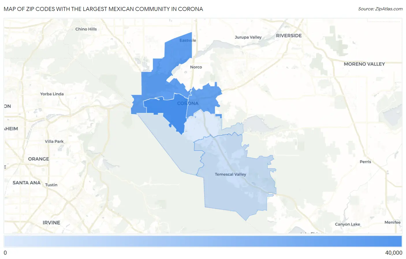 Zip Codes with the Largest Mexican Community in Corona Map