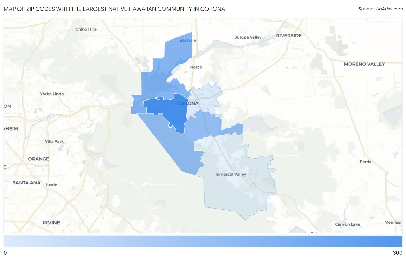 Zip Codes with the Largest Native Hawaiian Community in Corona Map