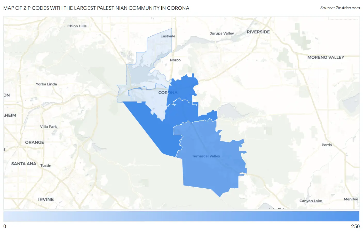 Zip Codes with the Largest Palestinian Community in Corona Map