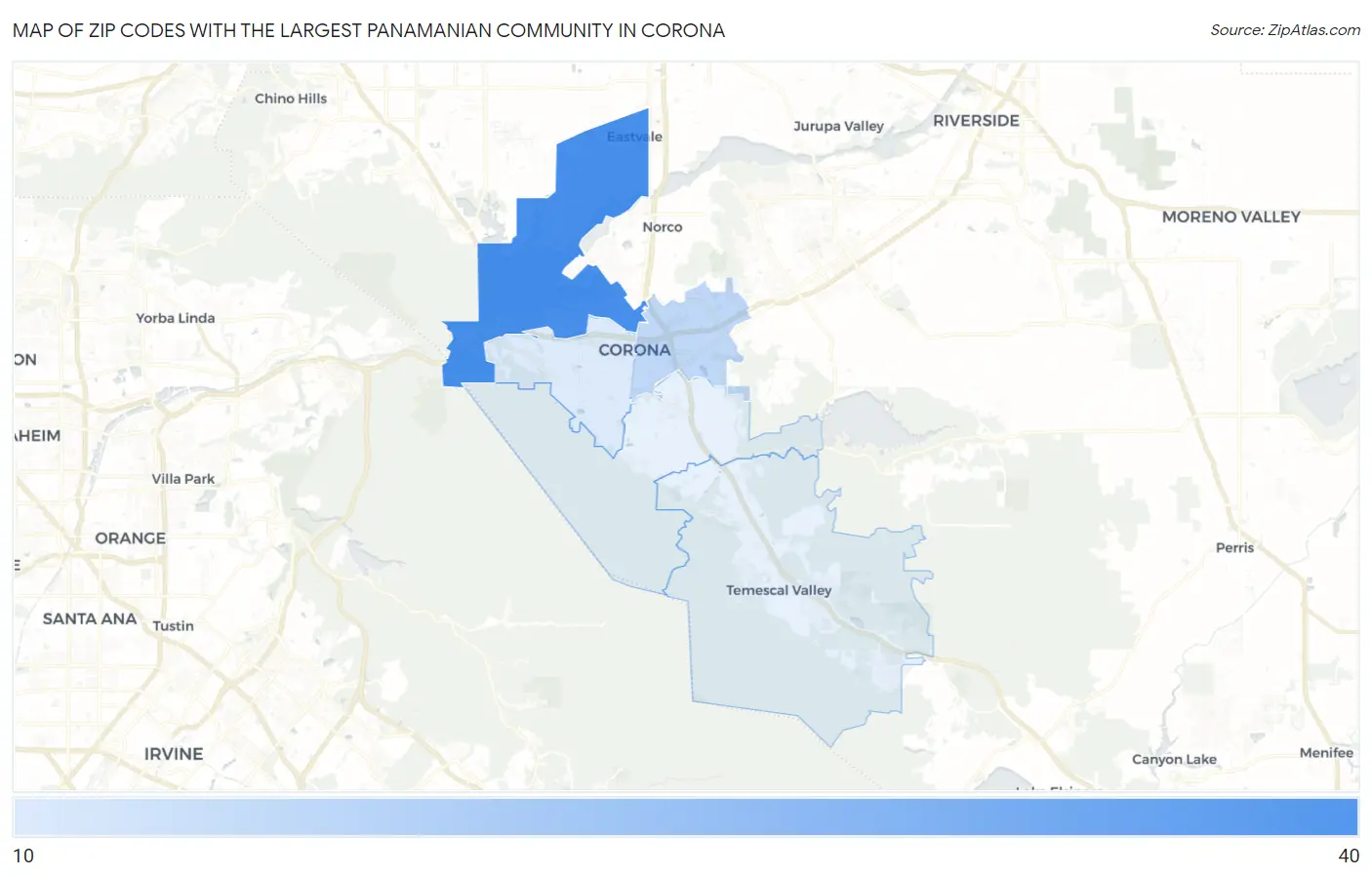 Zip Codes with the Largest Panamanian Community in Corona Map