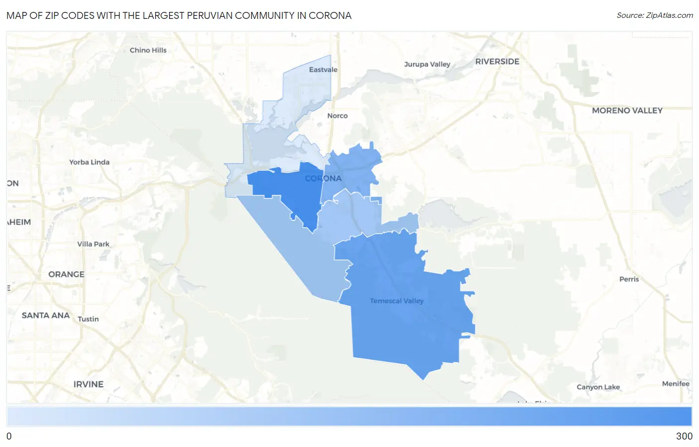 Zip Codes with the Largest Peruvian Community in Corona Map