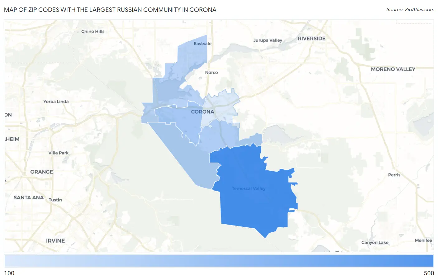 Zip Codes with the Largest Russian Community in Corona Map
