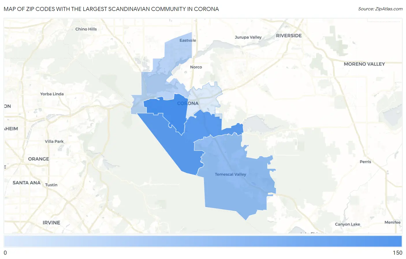 Zip Codes with the Largest Scandinavian Community in Corona Map