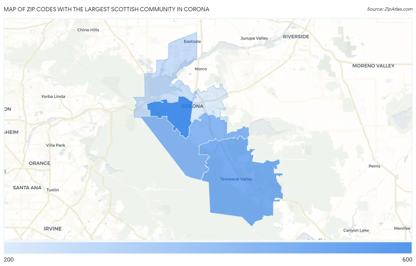 Zip Codes with the Largest Scottish Community in Corona Map