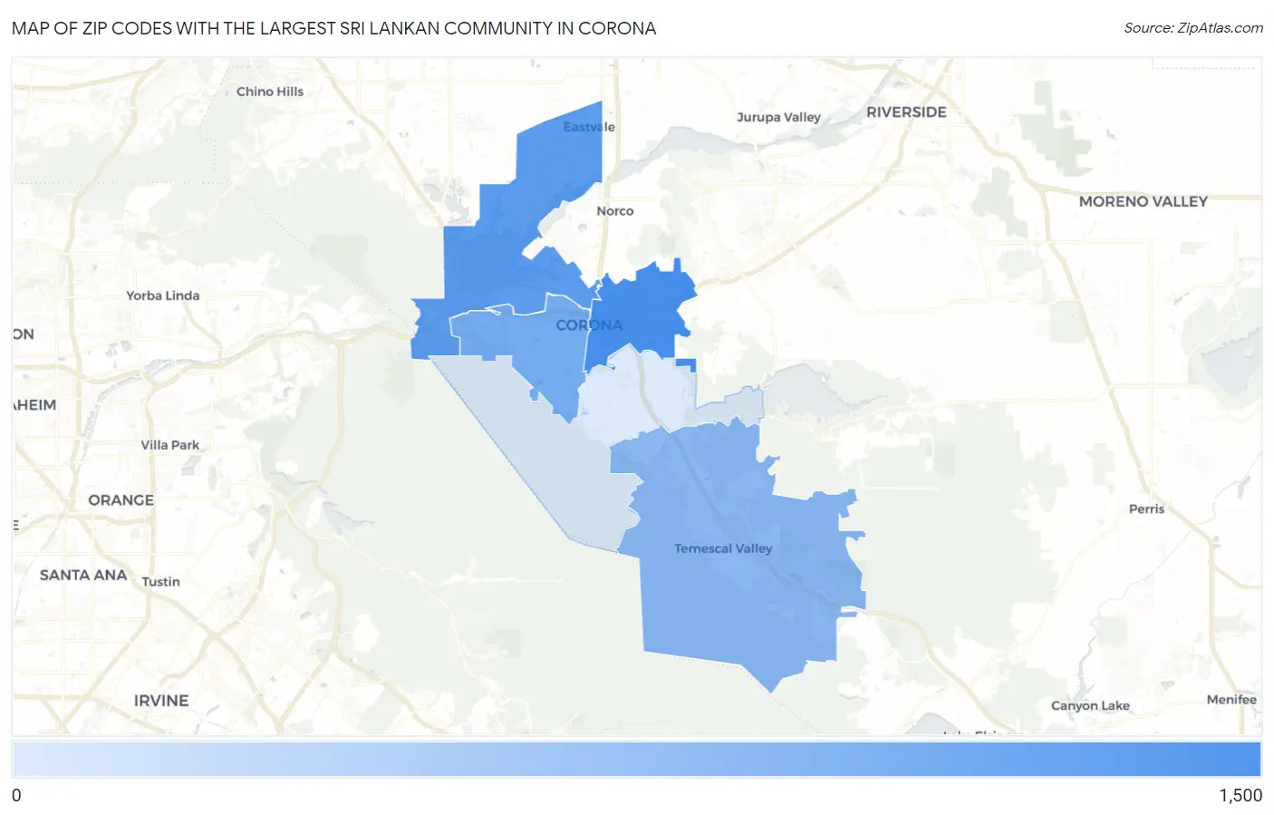 Zip Codes with the Largest Sri Lankan Community in Corona Map