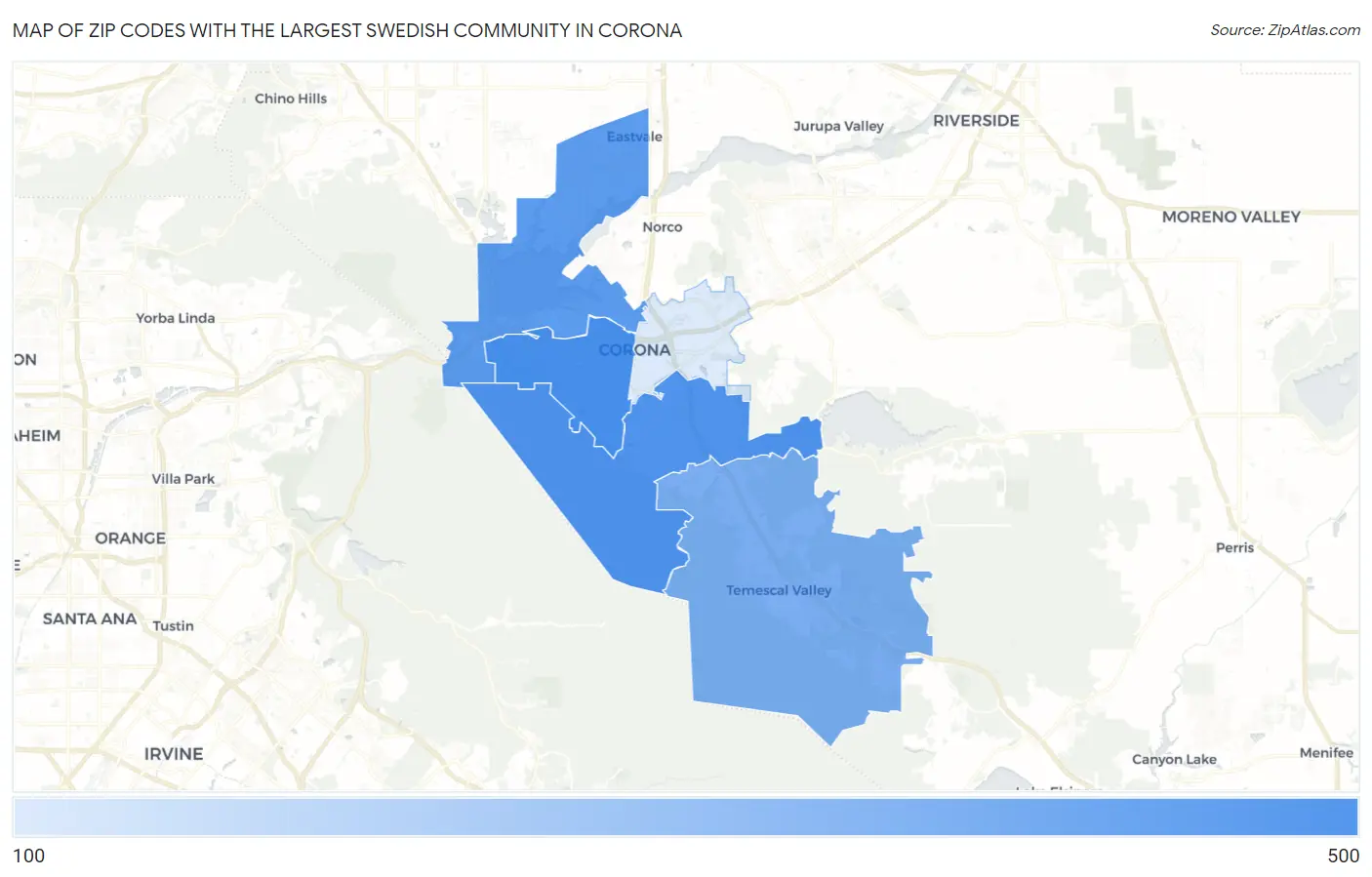 Zip Codes with the Largest Swedish Community in Corona Map