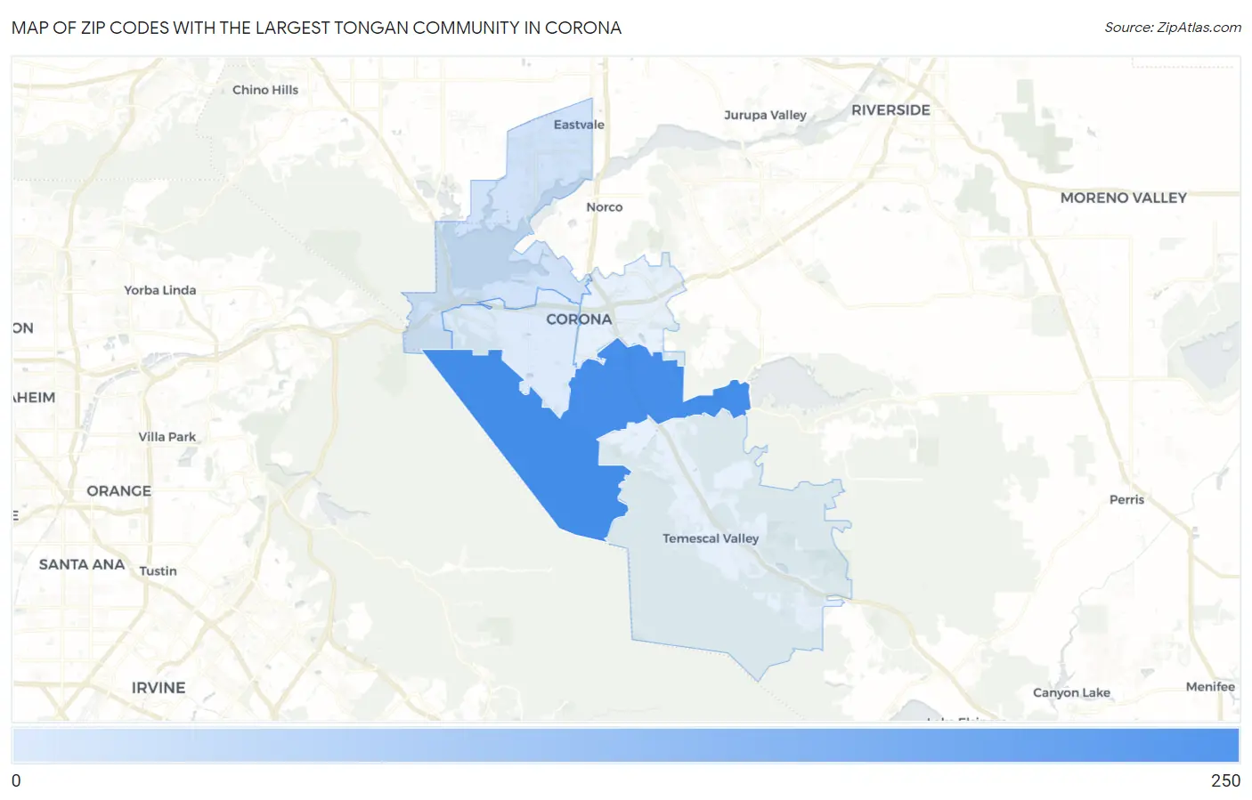 Zip Codes with the Largest Tongan Community in Corona Map