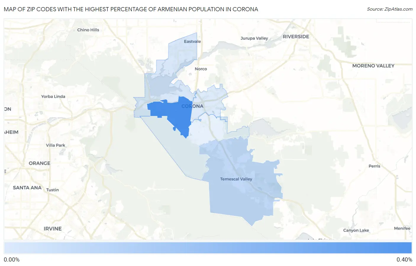 Zip Codes with the Highest Percentage of Armenian Population in Corona Map