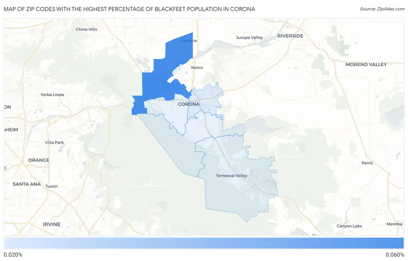 Zip Codes with the Highest Percentage of Blackfeet Population in Corona Map