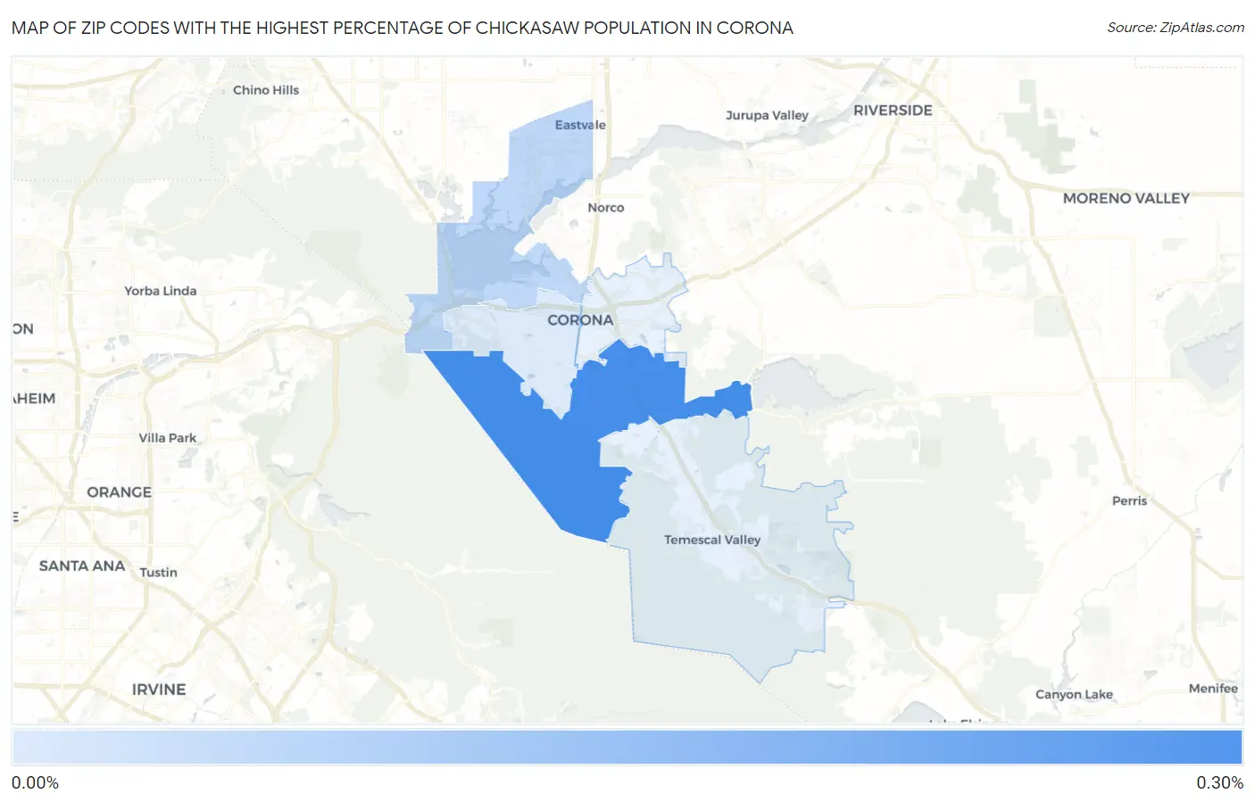 Zip Codes with the Highest Percentage of Chickasaw Population in Corona Map