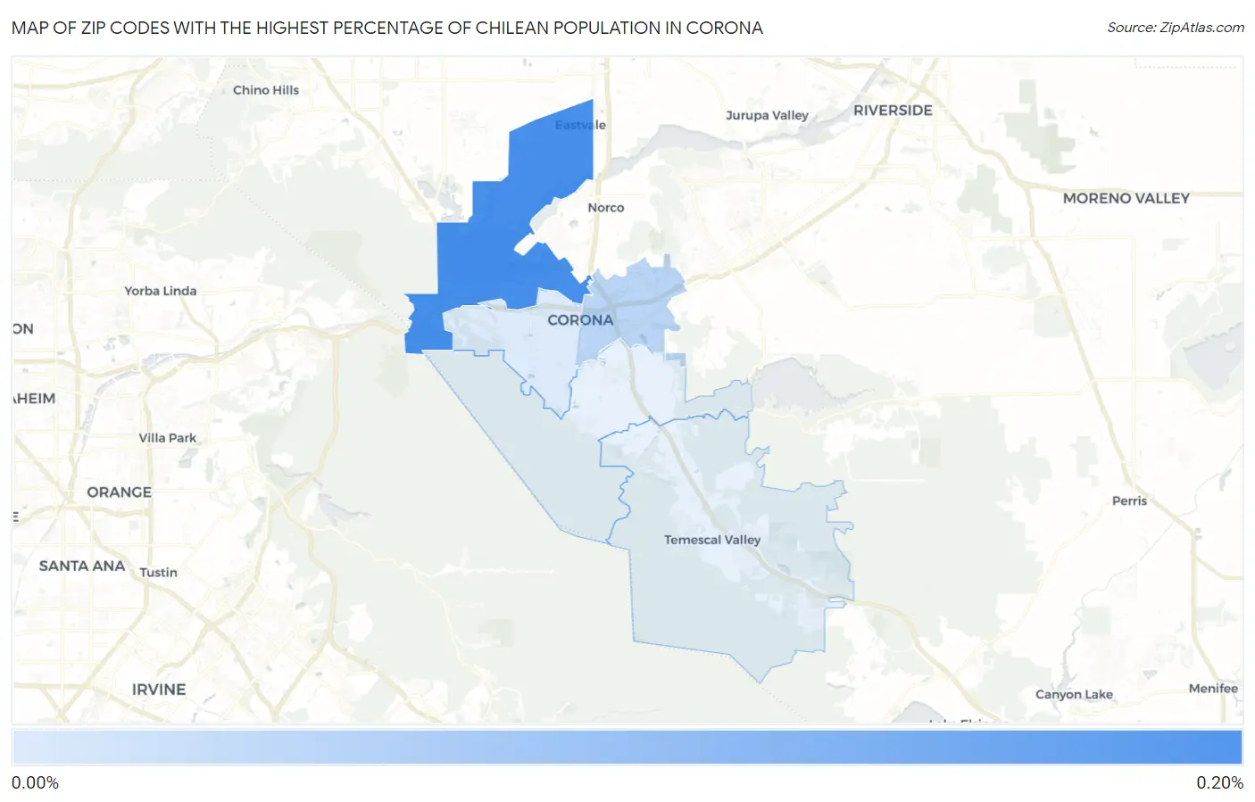 Zip Codes with the Highest Percentage of Chilean Population in Corona Map