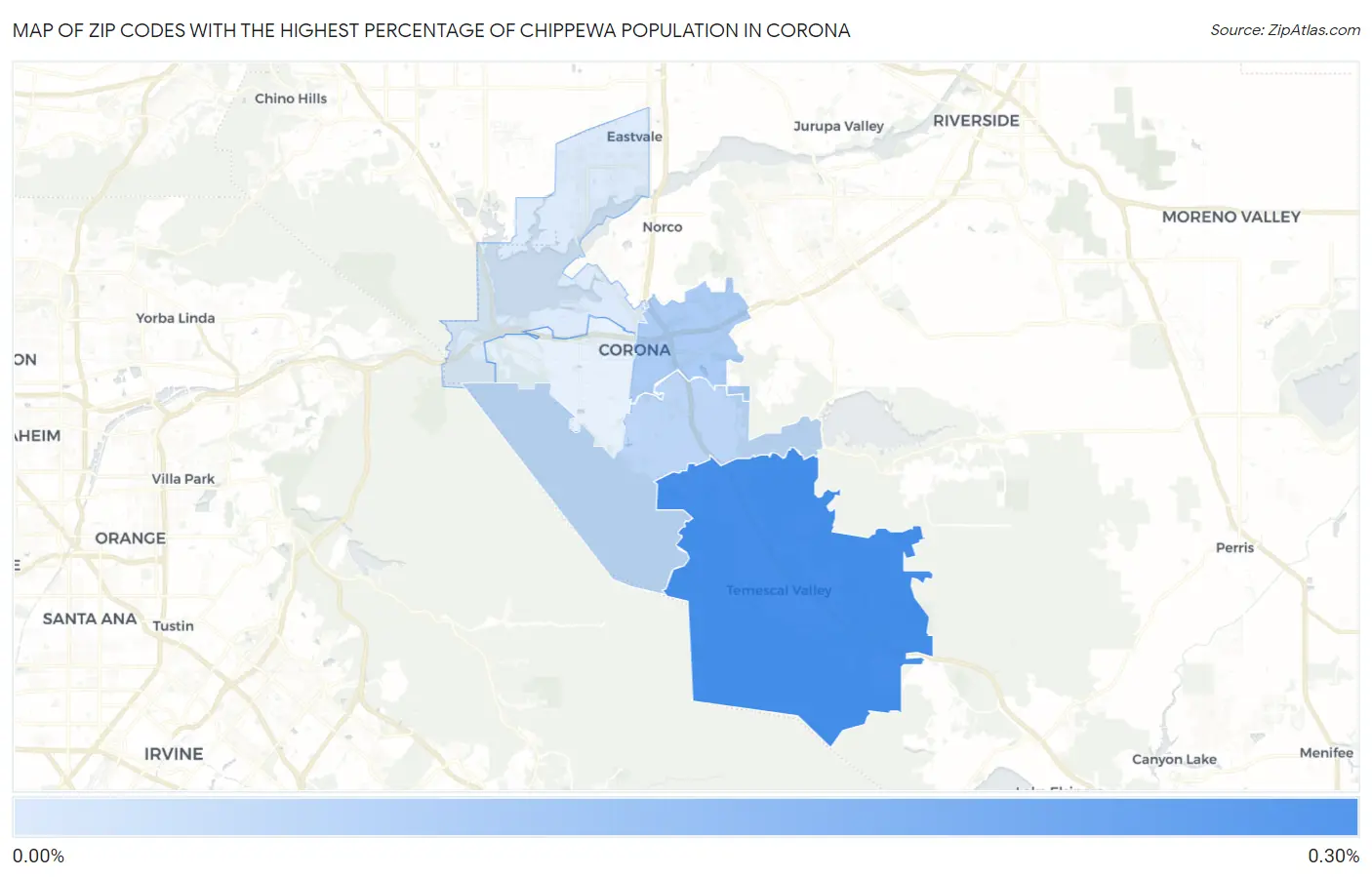 Zip Codes with the Highest Percentage of Chippewa Population in Corona Map