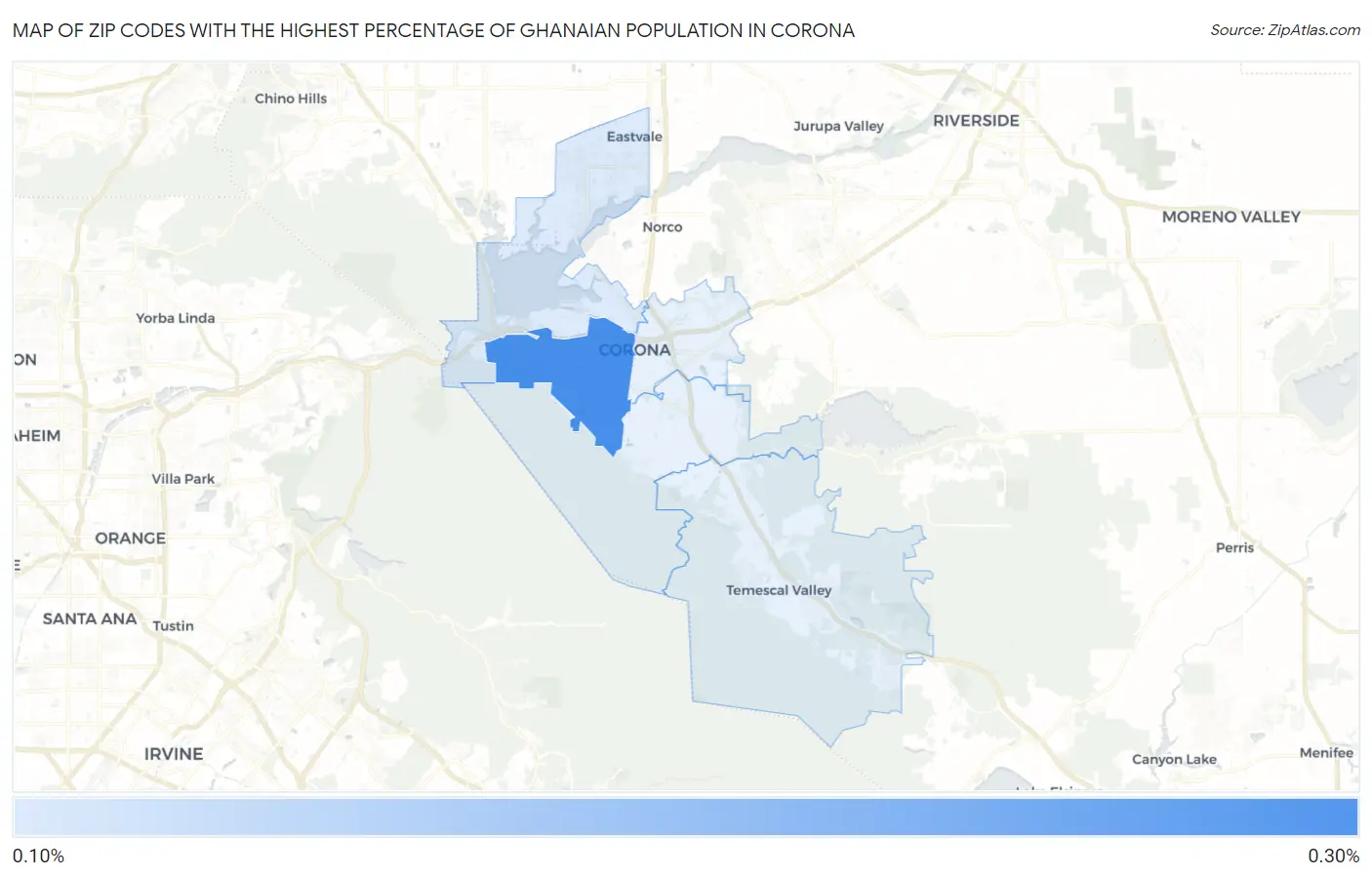 Zip Codes with the Highest Percentage of Ghanaian Population in Corona Map
