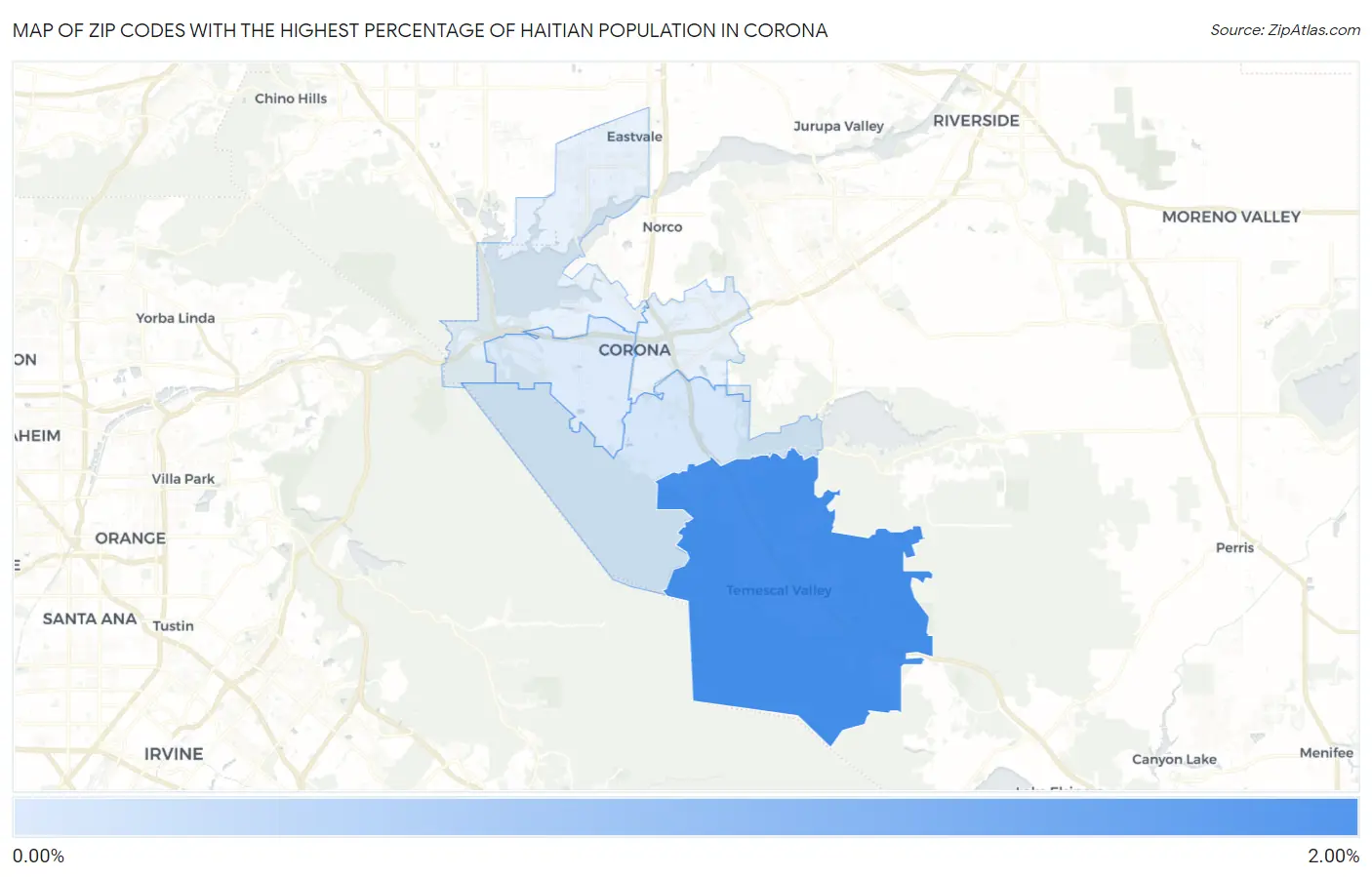 Zip Codes with the Highest Percentage of Haitian Population in Corona Map