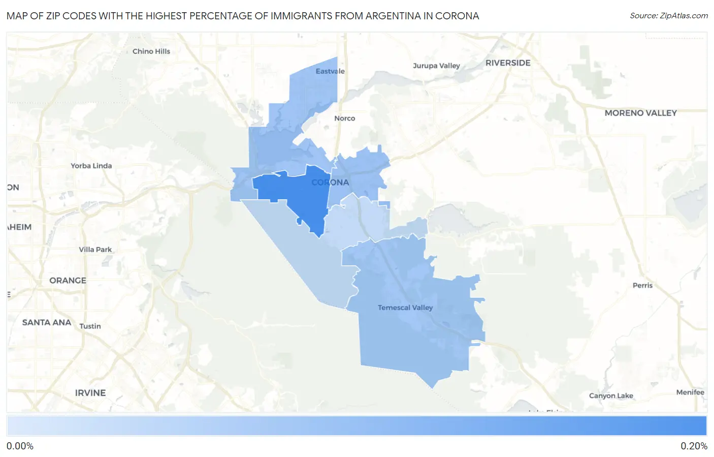 Zip Codes with the Highest Percentage of Immigrants from Argentina in Corona Map