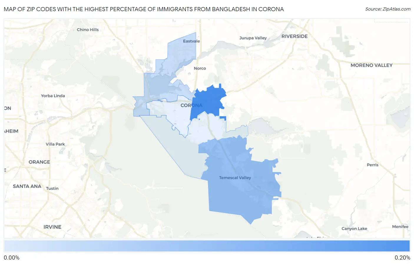 Zip Codes with the Highest Percentage of Immigrants from Bangladesh in Corona Map
