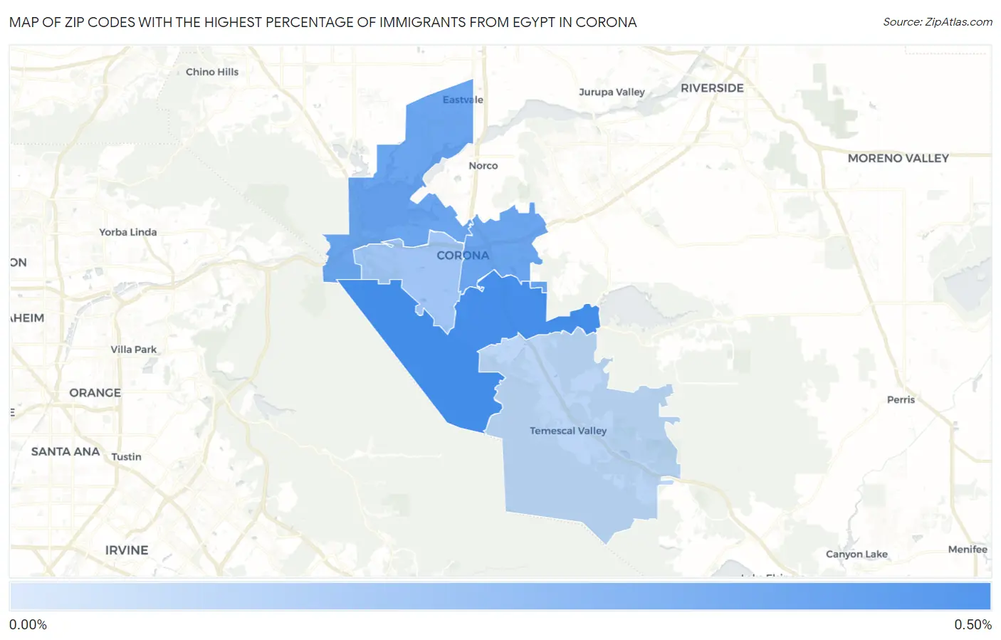 Zip Codes with the Highest Percentage of Immigrants from Egypt in Corona Map