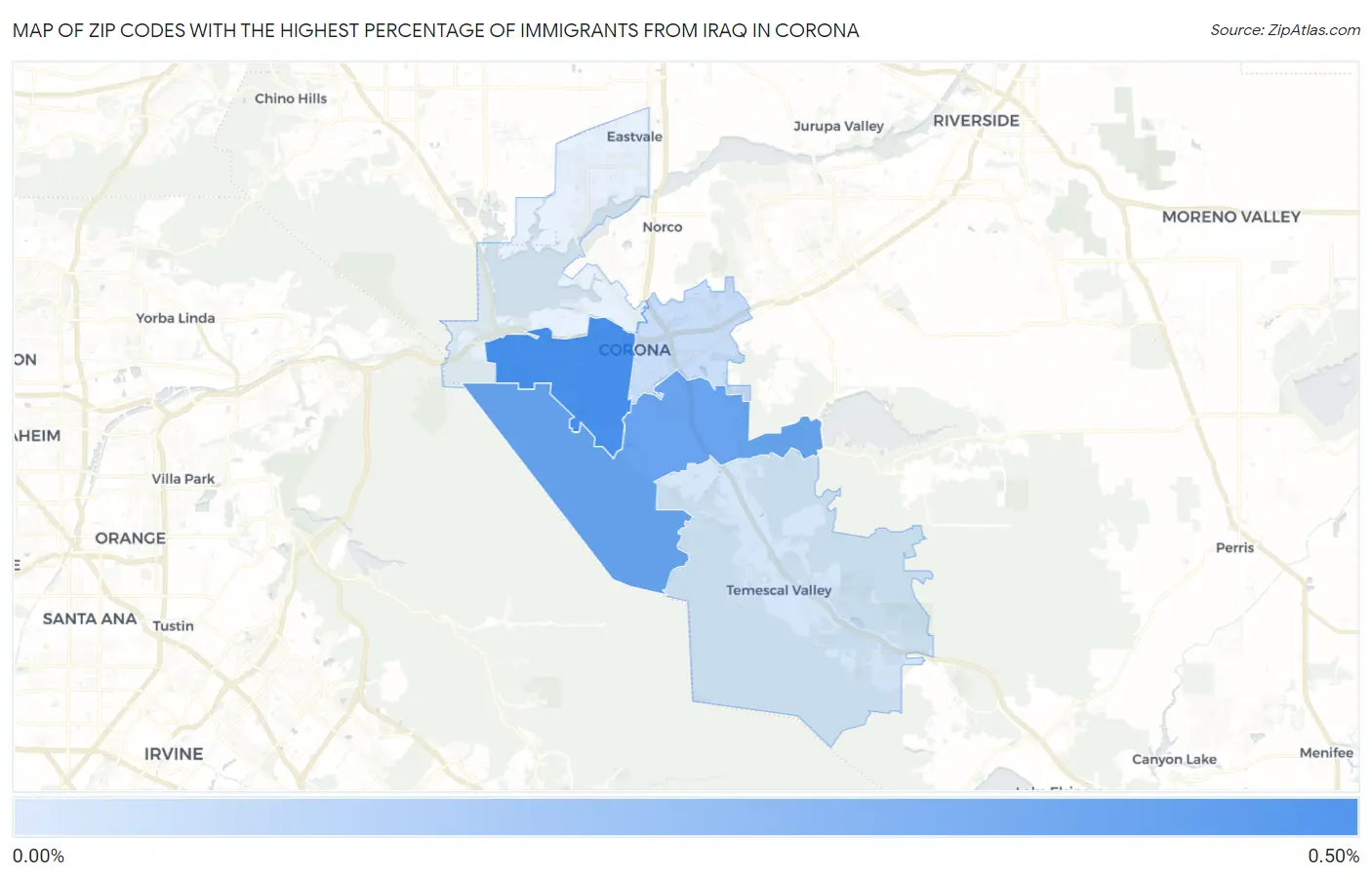 Zip Codes with the Highest Percentage of Immigrants from Iraq in Corona Map