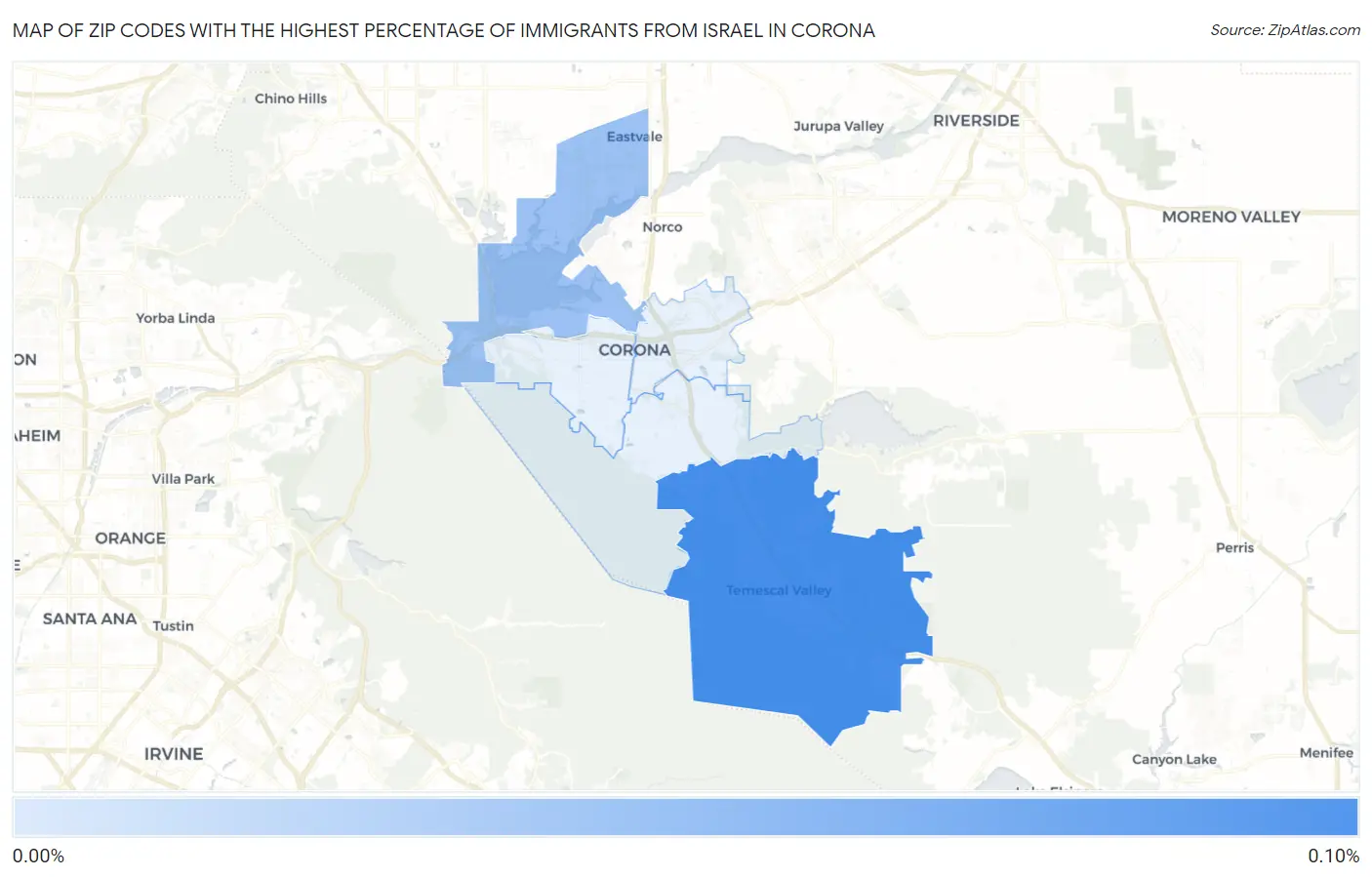 Zip Codes with the Highest Percentage of Immigrants from Israel in Corona Map
