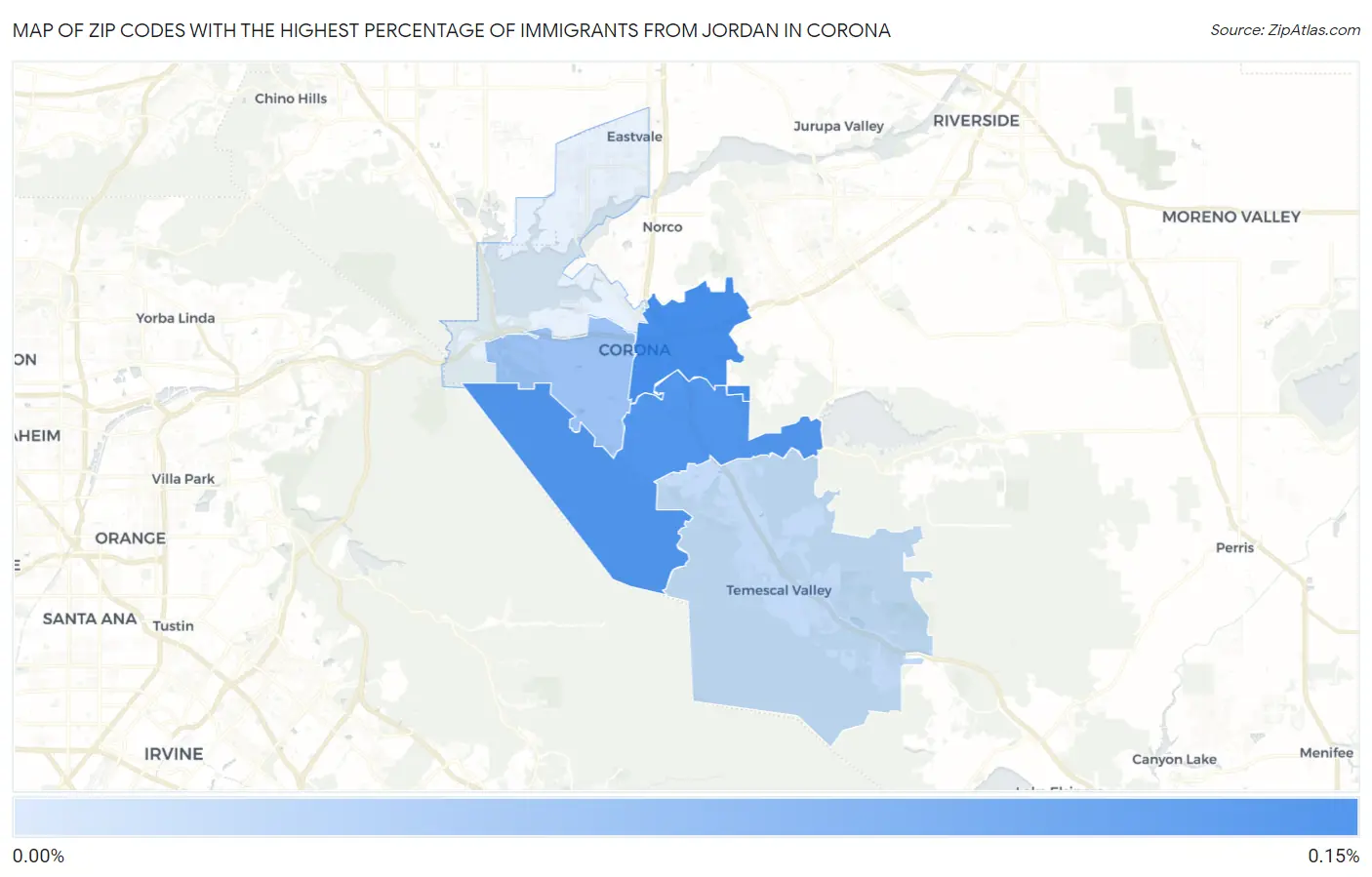 Zip Codes with the Highest Percentage of Immigrants from Jordan in Corona Map