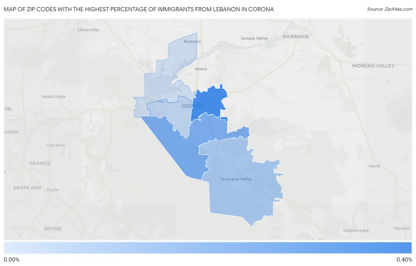Zip Codes with the Highest Percentage of Immigrants from Lebanon in Corona Map