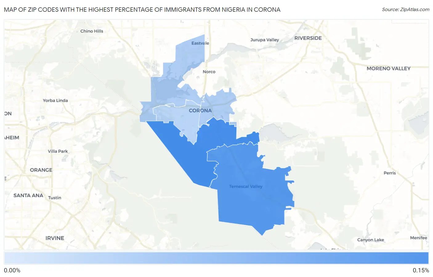 Zip Codes with the Highest Percentage of Immigrants from Nigeria in Corona Map