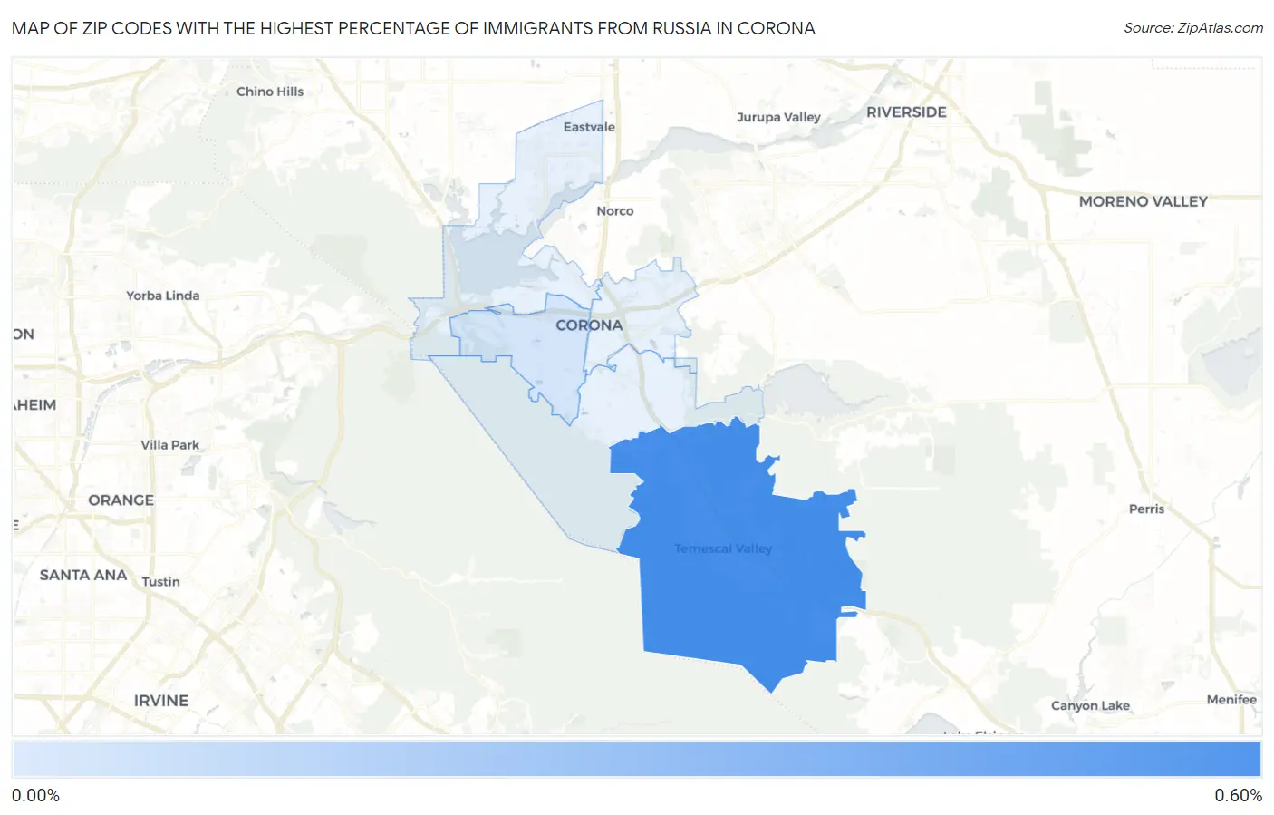 Zip Codes with the Highest Percentage of Immigrants from Russia in Corona Map