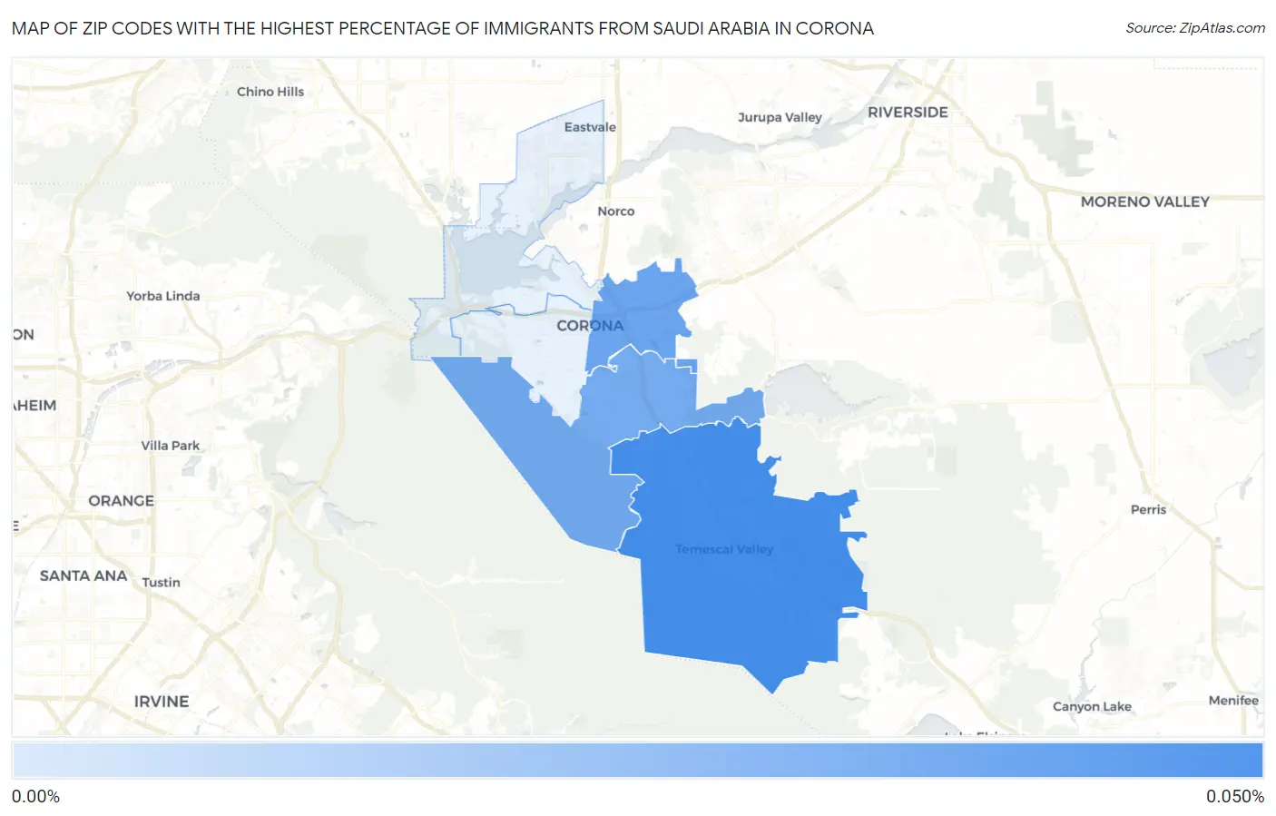 Zip Codes with the Highest Percentage of Immigrants from Saudi Arabia in Corona Map