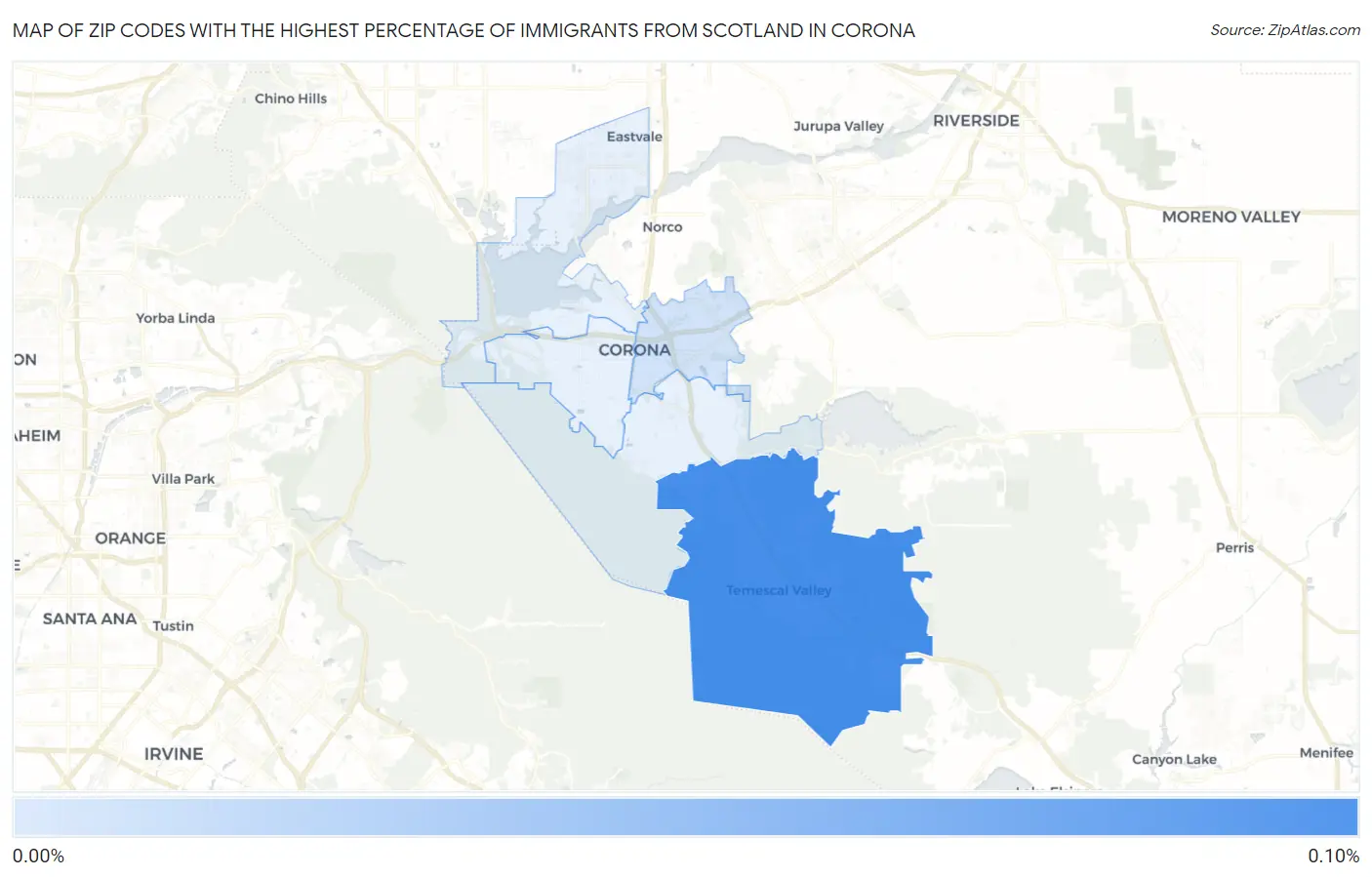 Zip Codes with the Highest Percentage of Immigrants from Scotland in Corona Map