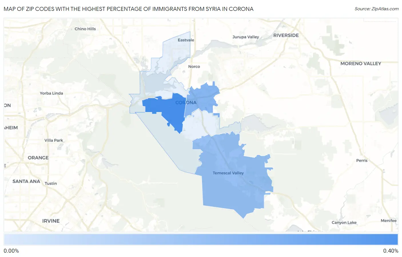 Zip Codes with the Highest Percentage of Immigrants from Syria in Corona Map