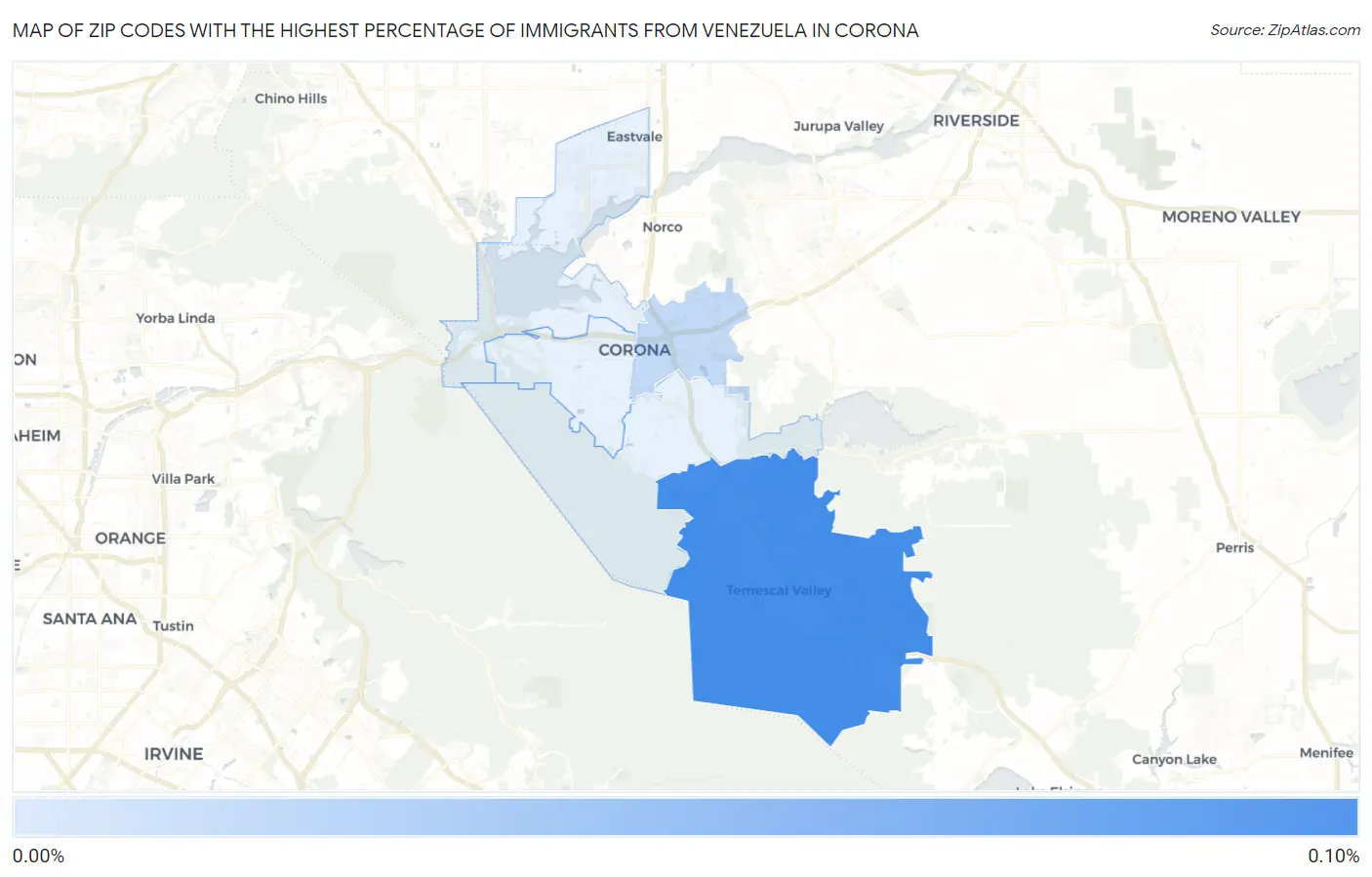 Zip Codes with the Highest Percentage of Immigrants from Venezuela in Corona Map
