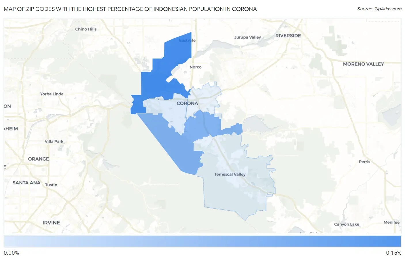 Zip Codes with the Highest Percentage of Indonesian Population in Corona Map