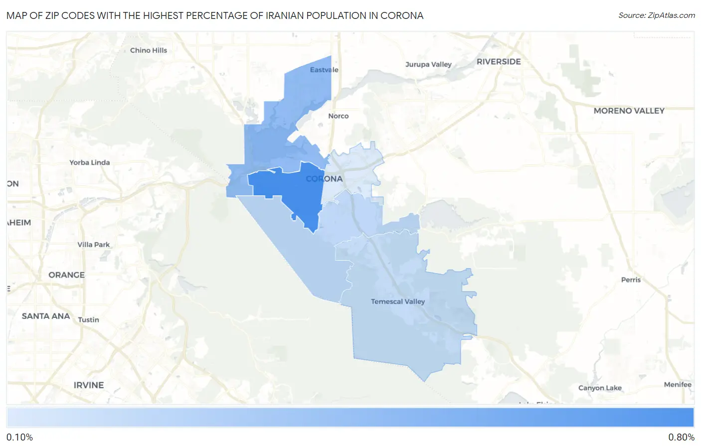 Zip Codes with the Highest Percentage of Iranian Population in Corona Map