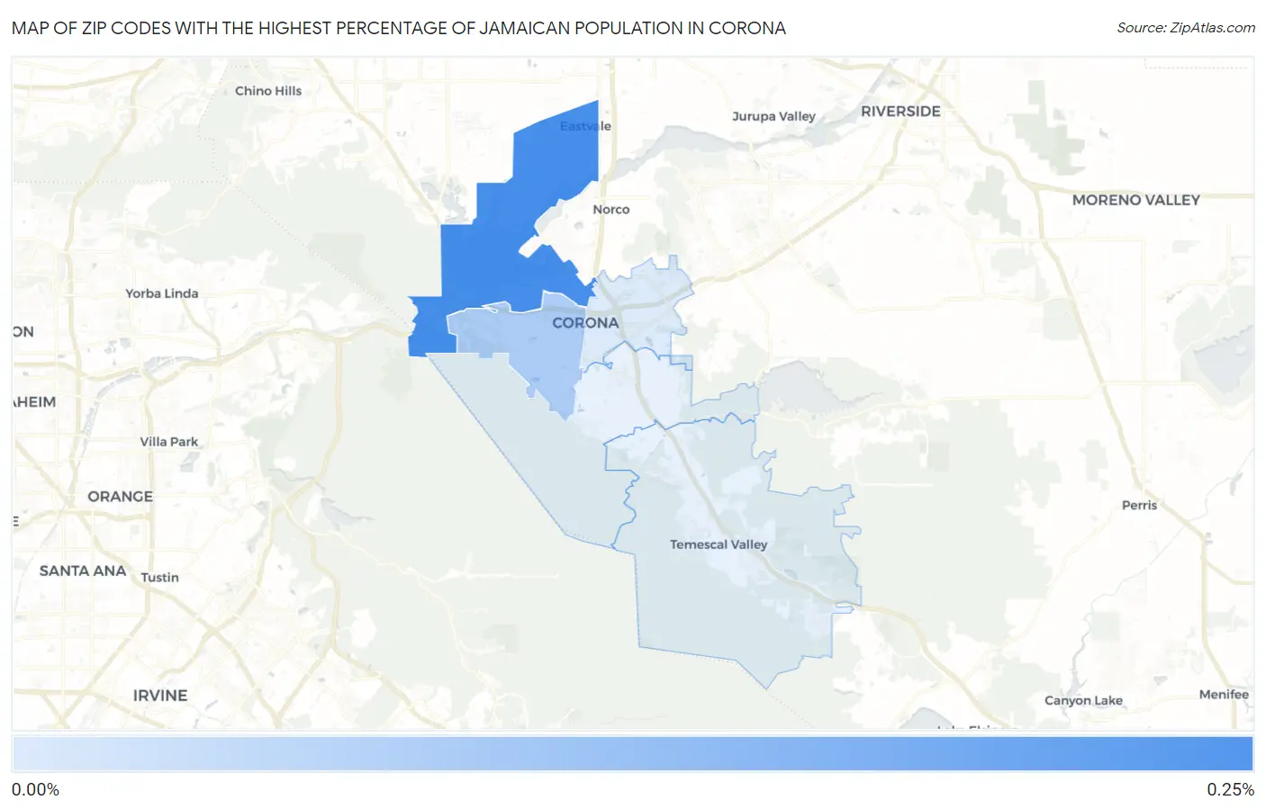 Zip Codes with the Highest Percentage of Jamaican Population in Corona Map