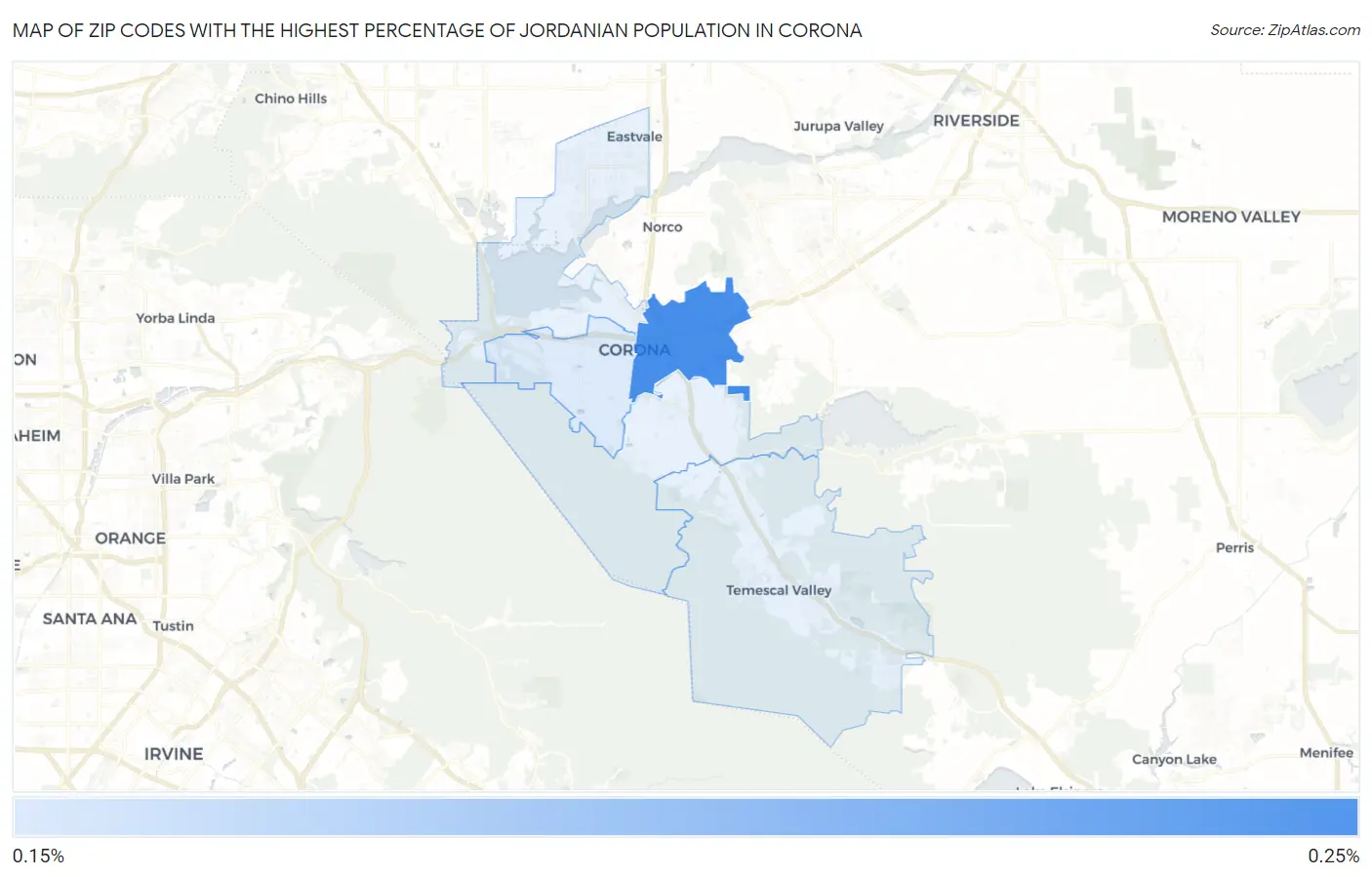 Zip Codes with the Highest Percentage of Jordanian Population in Corona Map