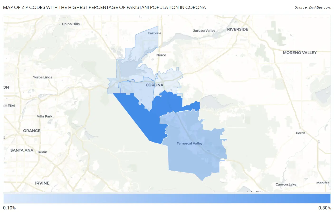 Zip Codes with the Highest Percentage of Pakistani Population in Corona Map