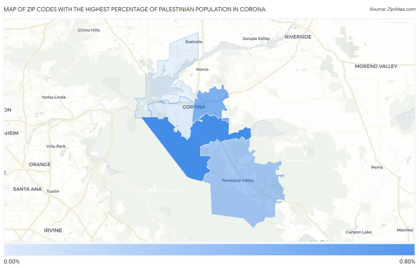Zip Codes with the Highest Percentage of Palestinian Population in Corona Map