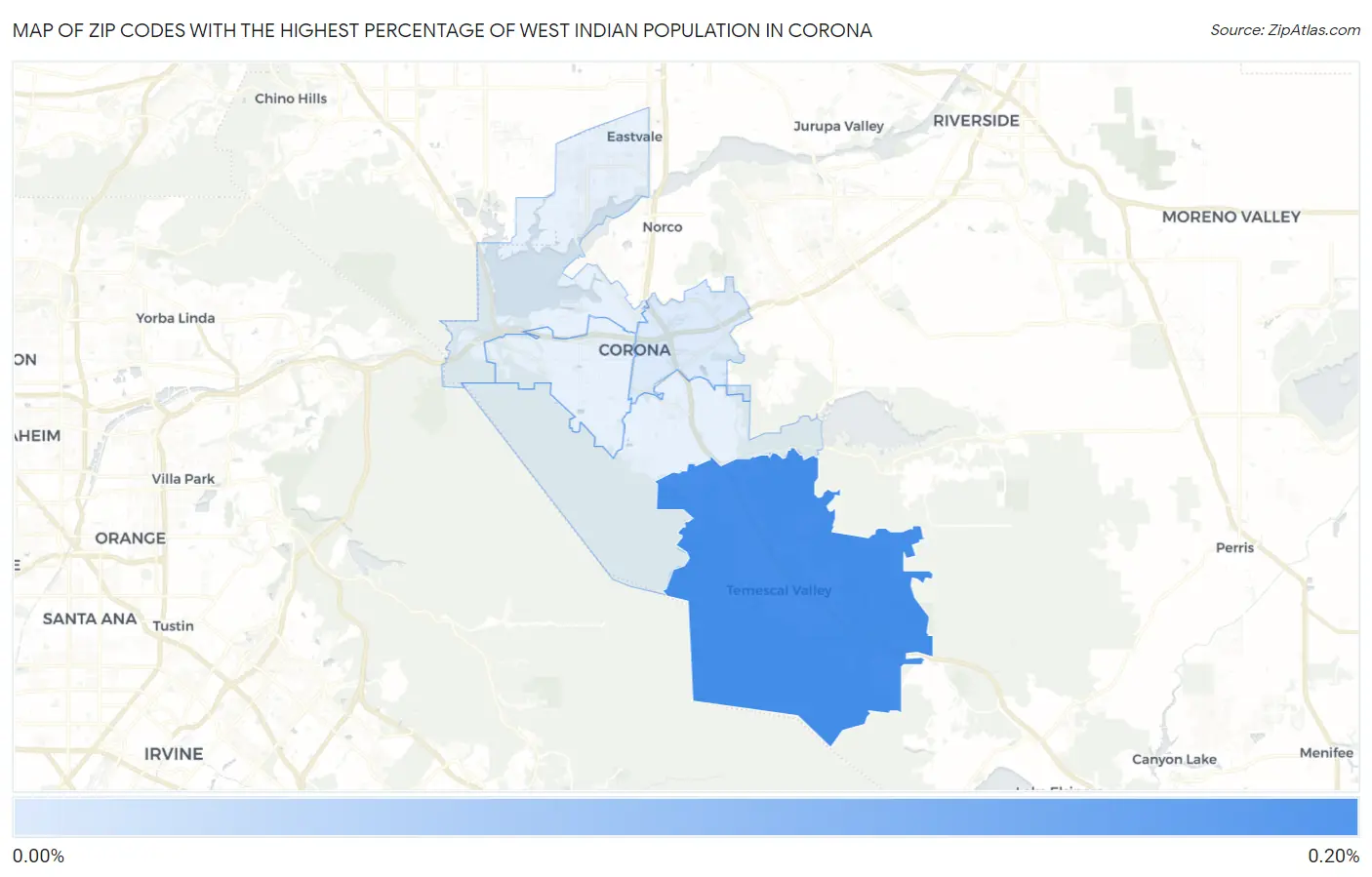 Zip Codes with the Highest Percentage of West Indian Population in Corona Map