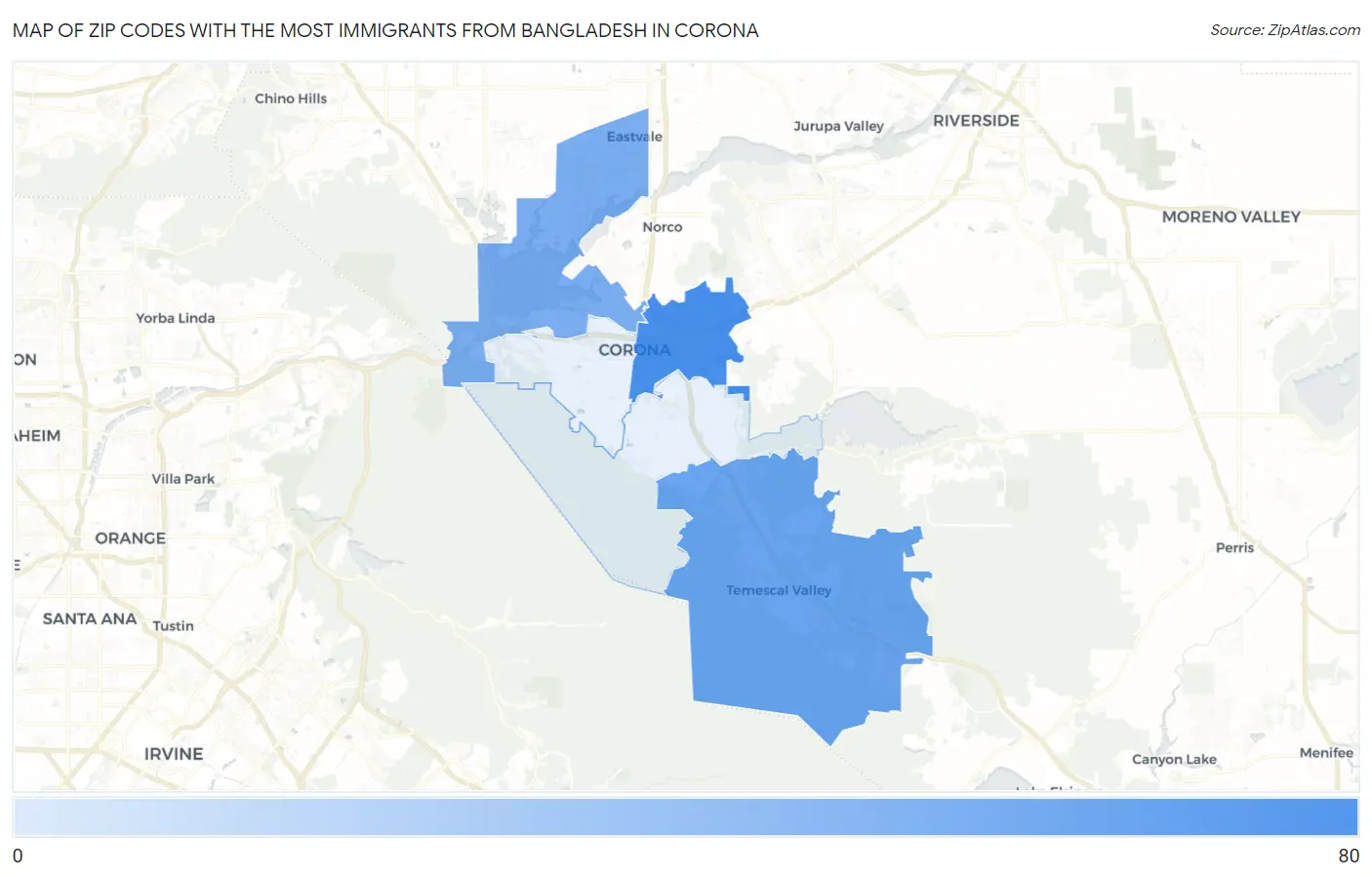 Zip Codes with the Most Immigrants from Bangladesh in Corona Map
