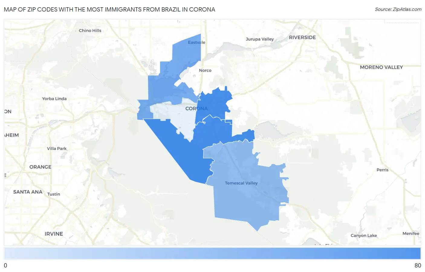 Zip Codes with the Most Immigrants from Brazil in Corona Map