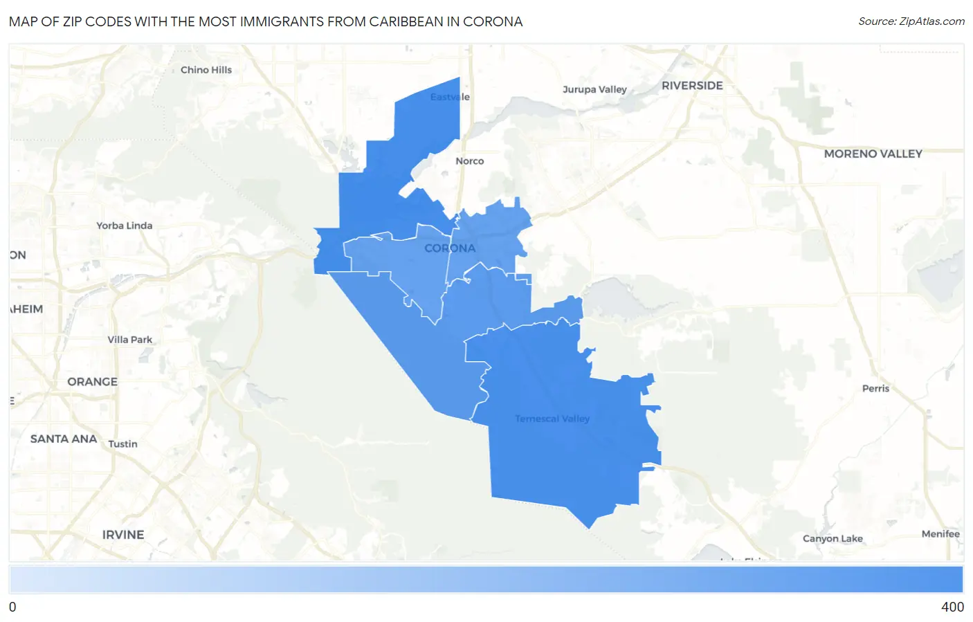 Zip Codes with the Most Immigrants from Caribbean in Corona Map