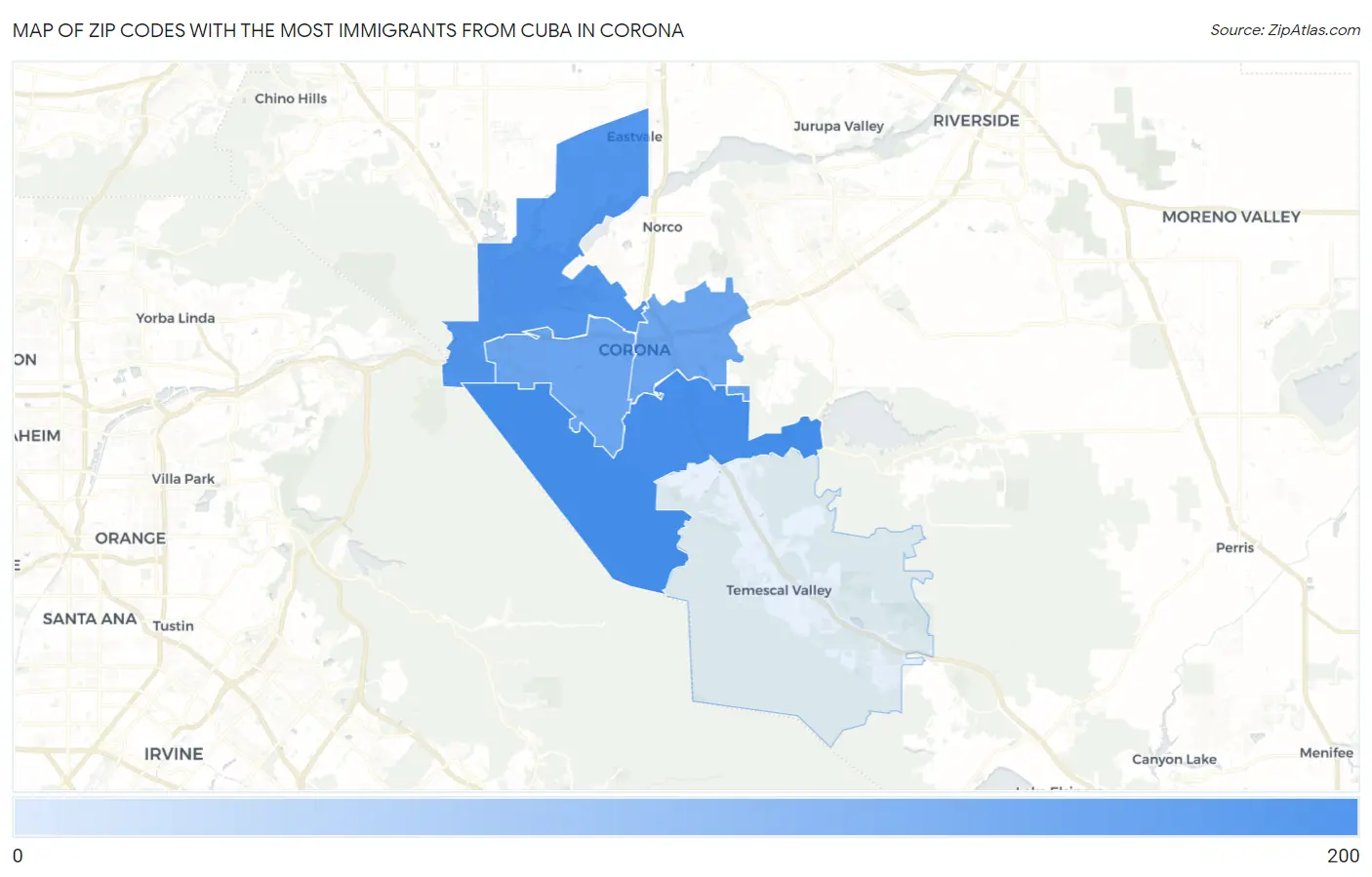 Zip Codes with the Most Immigrants from Cuba in Corona Map