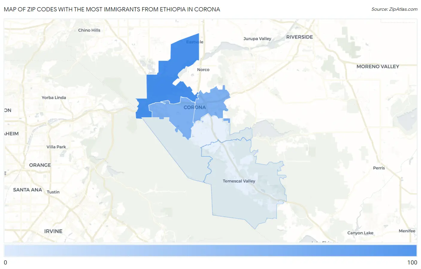 Zip Codes with the Most Immigrants from Ethiopia in Corona Map
