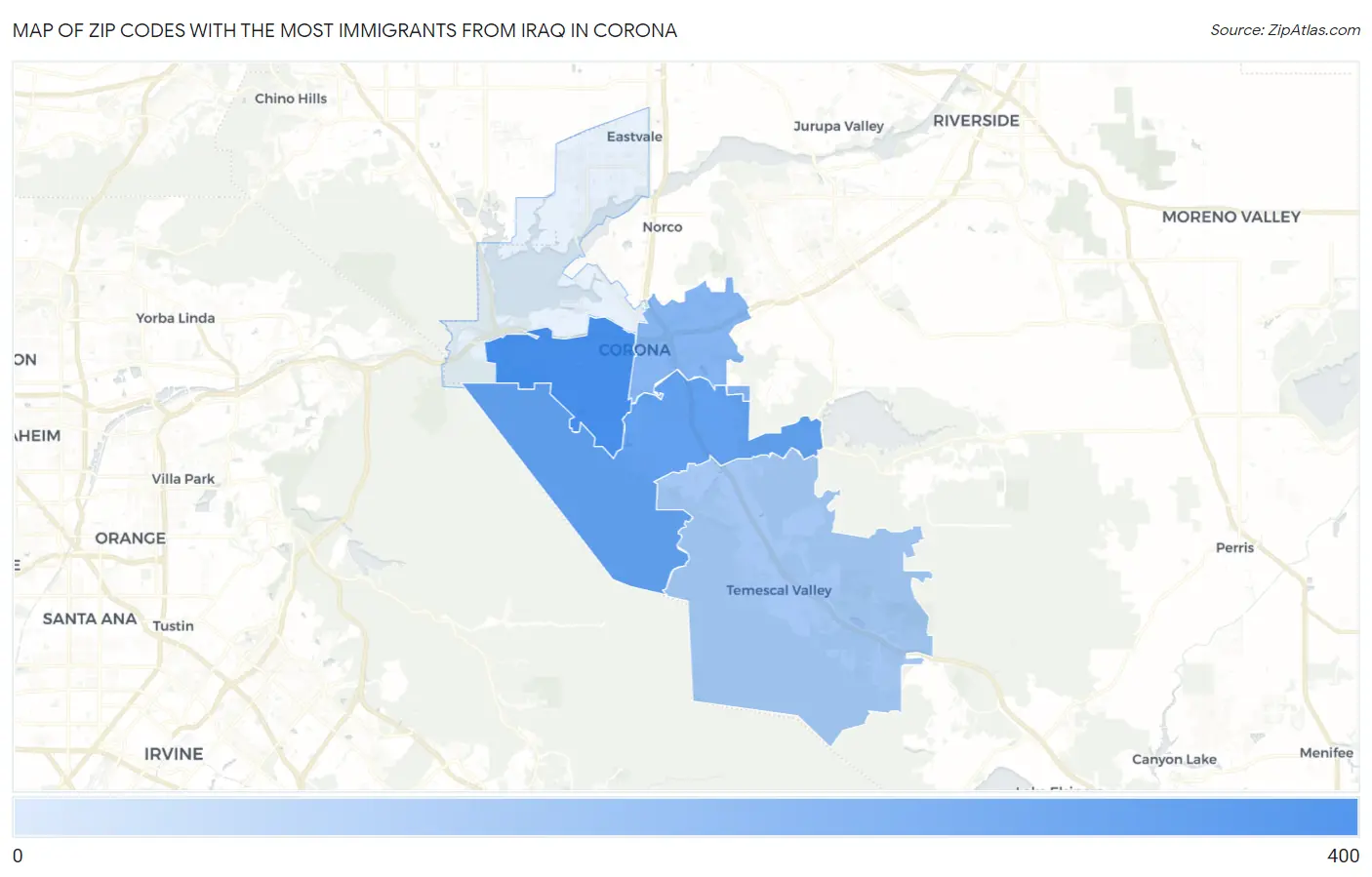 Zip Codes with the Most Immigrants from Iraq in Corona Map